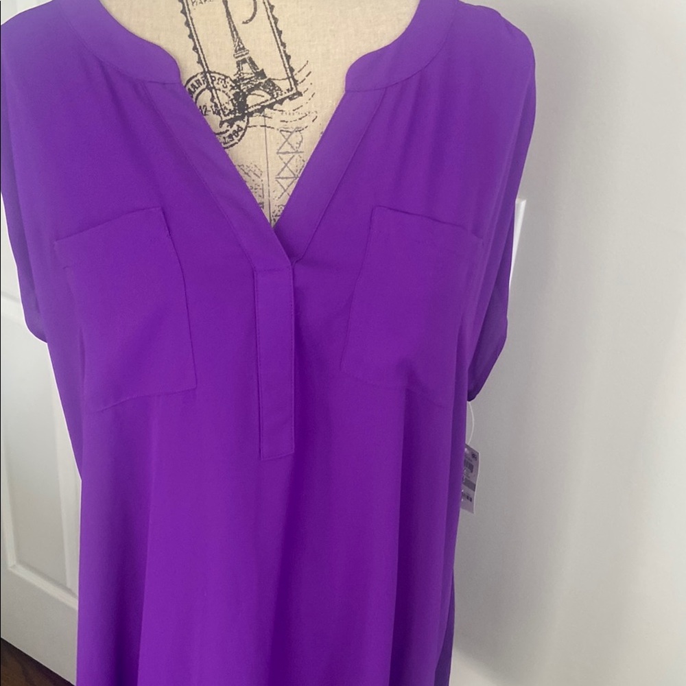 INC International Concepts Purple Sleeveless Blouse with Mandarin Collar